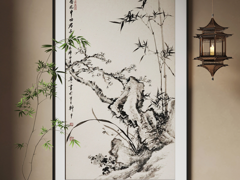 New Chinese Hanging Painting Bamboo Leaf Painting Ink Painting