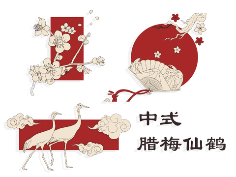 Neo-Chinese Style Plum Blossom Wall Decoration Crane Hanging Element Illustration