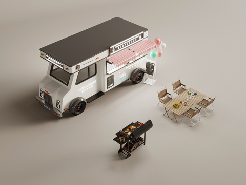 Modern fast food truck barbecue table and chair barbecue grill