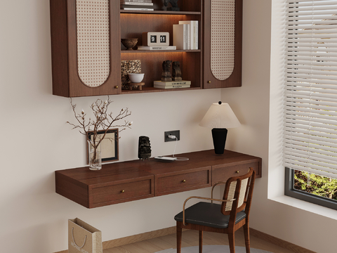 Middle Style Writing Desk Suspended Desk Wall Cabinet