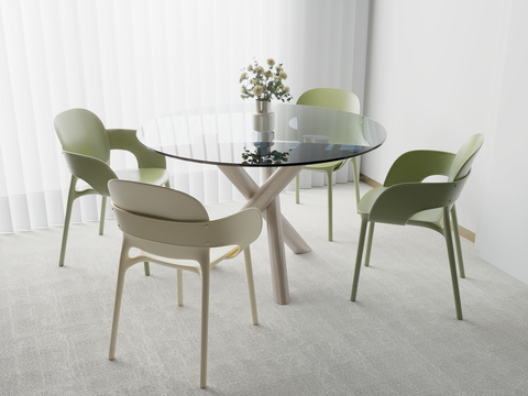 Modern Dining Table and Chair Glass Round Table