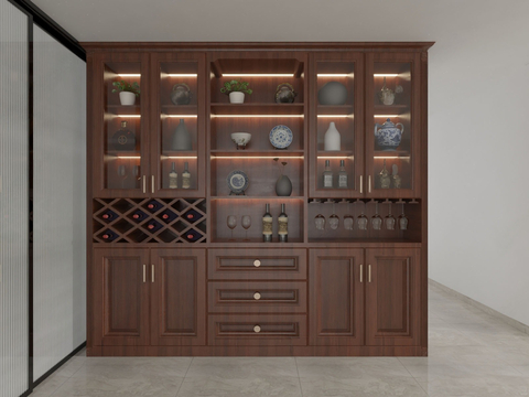 Chinese-style Red Wine Cabinet Sideboard