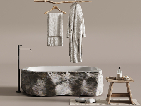 Stone Bathtub Bathrobe Slippers