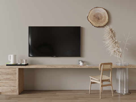 Log Style TV cabinet desk integrated