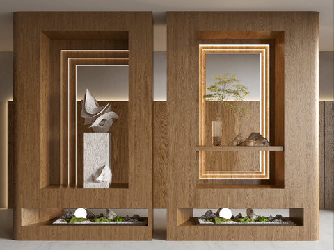 Mid-century Style wooden partition porch partition modeling partition on the landscape wall