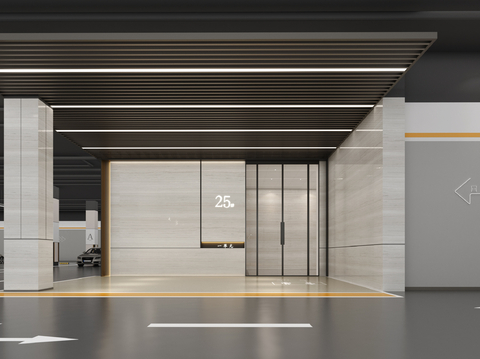 Underground parking lot in modern entrance hall