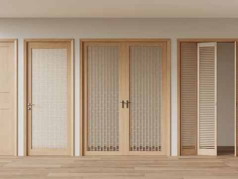 Japanese-style wooden door single door rattan door opposite door folding door