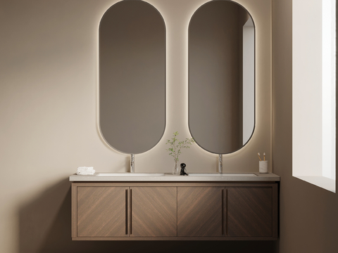 Middle style bathroom cabinet double sink