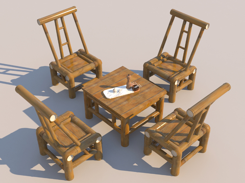 Outdoor Table and Chair Combination Bamboo Table and Chair Teahouse Table and Chair