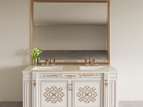 European-style wash cabinet bathroom cabinet double basin wash table