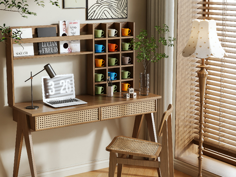 Log-style rattan desk cabinet