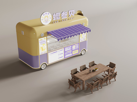 Modern fast food truck snack stall outdoor tables and chairs