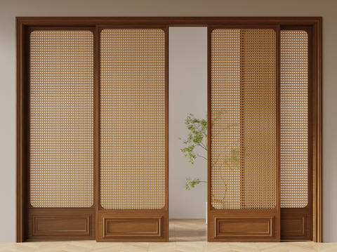 Middle-style sliding door rattan sliding door kitchen door balcony door