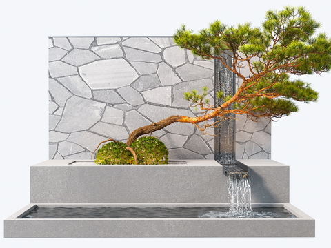 New Chinese Fountain Waterscape Flowing Water Trees Flowers and Grass