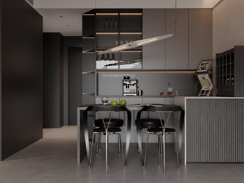 High-class gray restaurant open kitchen