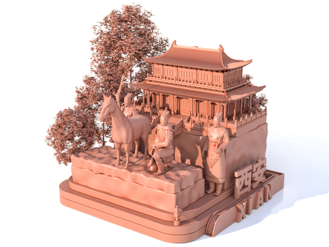 Sculpture Sketch of Ancient Construction Scenic Spot in Characteristic City