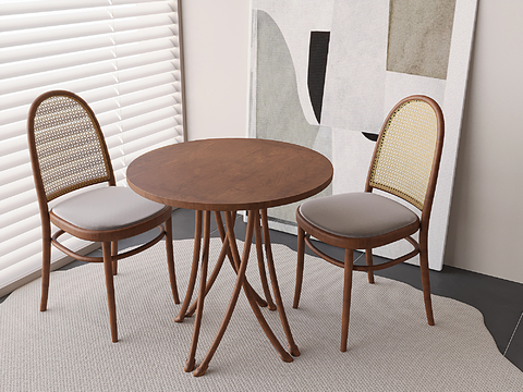 Middle ancient rattan dining table and chair round table