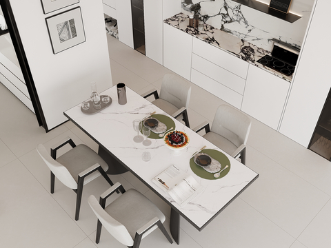 Modern long dining table and chair