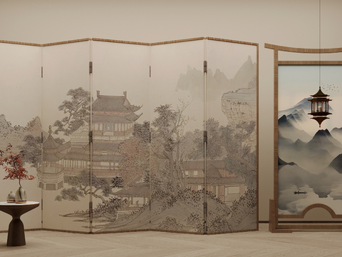 New Chinese Screen Zen Ink Painting Screen