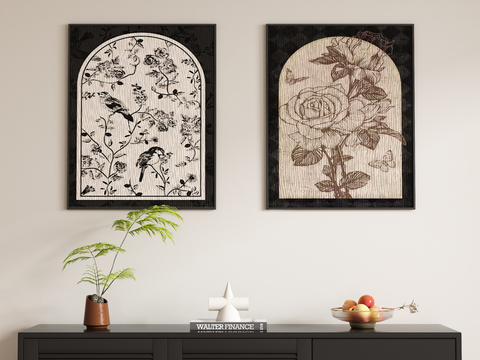 Mid-century Style Hanging Painting Flower and Bird Painting Decorative Painting