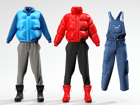 Clothes Down Jacket Clothing Pants Suspender Pants Boots Vest