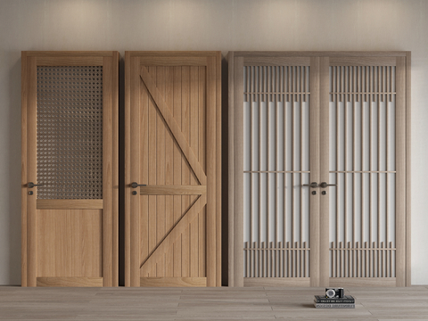 Japanese-style solid wood door with single and double doors