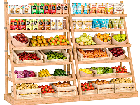 Supermarket fruit and vegetable shelf display rack