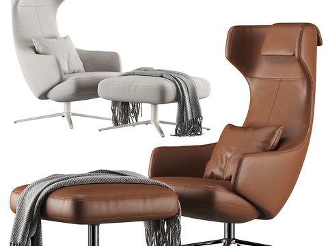 Vitra Modern Leather Recliner with Foot