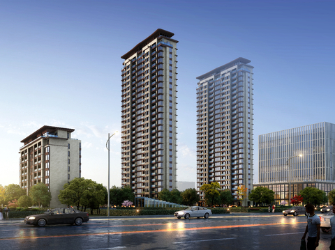 Appearance of new Chinese residential buildings along the street