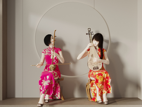 Woman playing erhu beauty playing pipa beauty sitting posture beauty