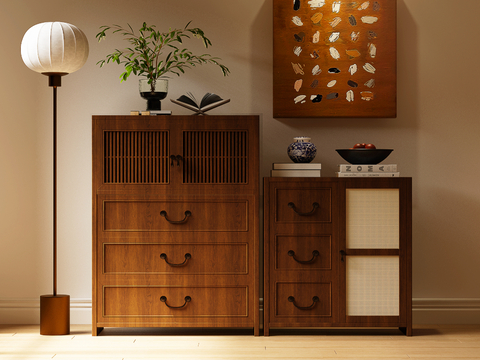 Neo-Chinese Style Bucket Cabinet Rattan Cabinet Locker