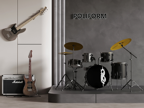 modern musical instrument electric guitar drum set sound