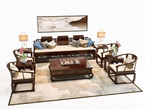 Chinese Style Sectional Sofa Walnut Sofa