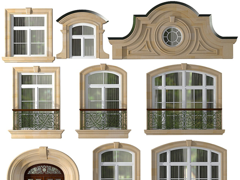 European-style windows with arched window grilles