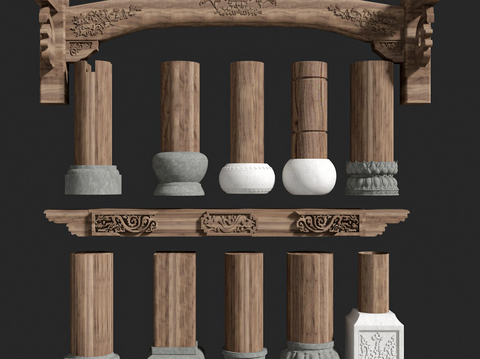 Chinese-style Wooden Column Wooden Beam Stigma Column