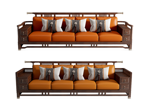 Neo-Chinese Style Straight Row Sofa Multi-Person Sofa