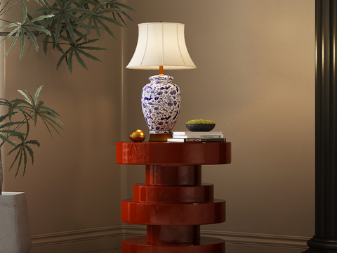 Neo-Chinese Style Table Lamp Blue and White Porcelain Table Lamp