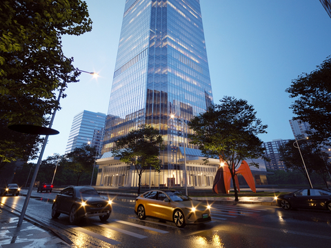 Night view of modern high-rise office building