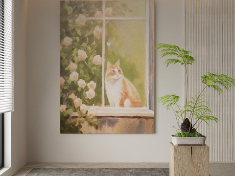 Modern Decorative Painting Cat Oil Painting