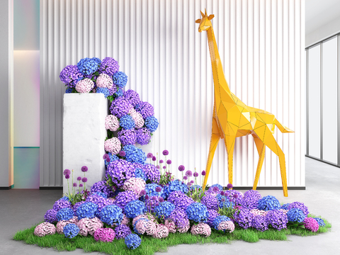 Modern Hydrangea Beauty Chen Giraffe Sculpture