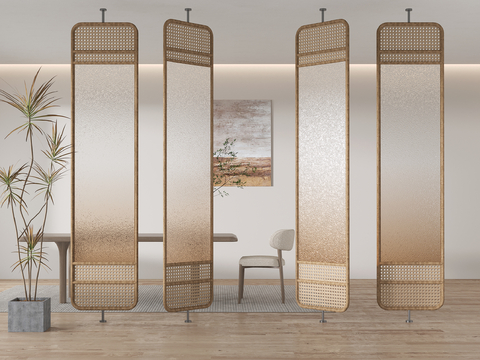 French glass partition rattan partition