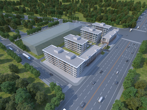 Modern logistics park office building bird's eye view