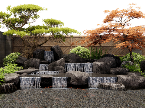 New Chinese-style rockery waterscape waterfall landscape