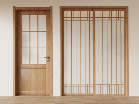 Japanese style sliding door wooden door single open glass door grille door