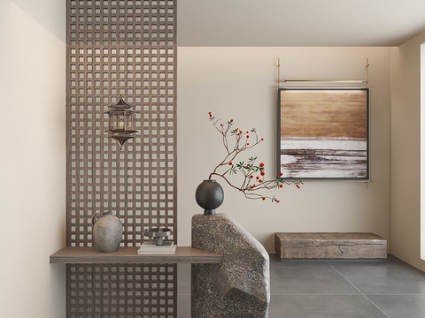 Quiet solid wood grille stone partition