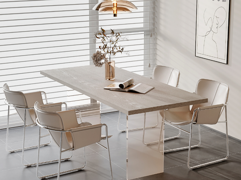 Modern long dining table and chair