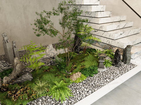 Modern indoor landscape plant pile dry landscape