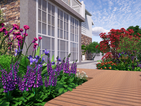 Modern courtyard garden flower bed flower border