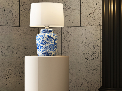 Neo-Chinese Style Table Lamp Blue and White Porcelain Table Lamp