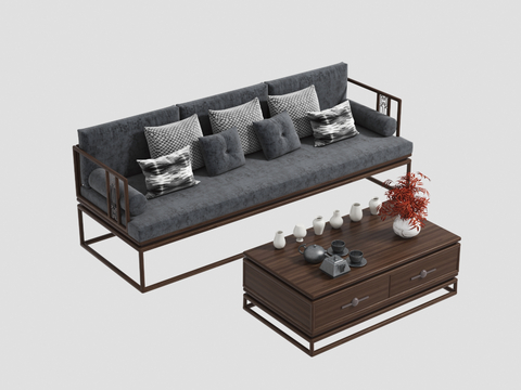 New Chinese-style Three-person Sofa Coffee Table